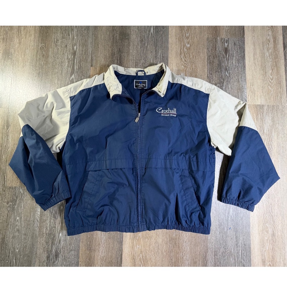 Holloway Windbreaker Jacket Mens XL Navy Blue Colorblock Crothall Logo Full Zip
